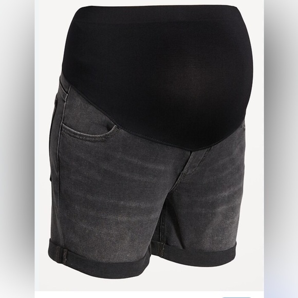 Old Navy OG straight full panel coverage cuffed black denim shorts maternity 12 - Picture 1 of 6